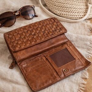 Woven Leather Wallet | Cognac Brown | Bottega-Inspired | Boho Chic Leather Weave